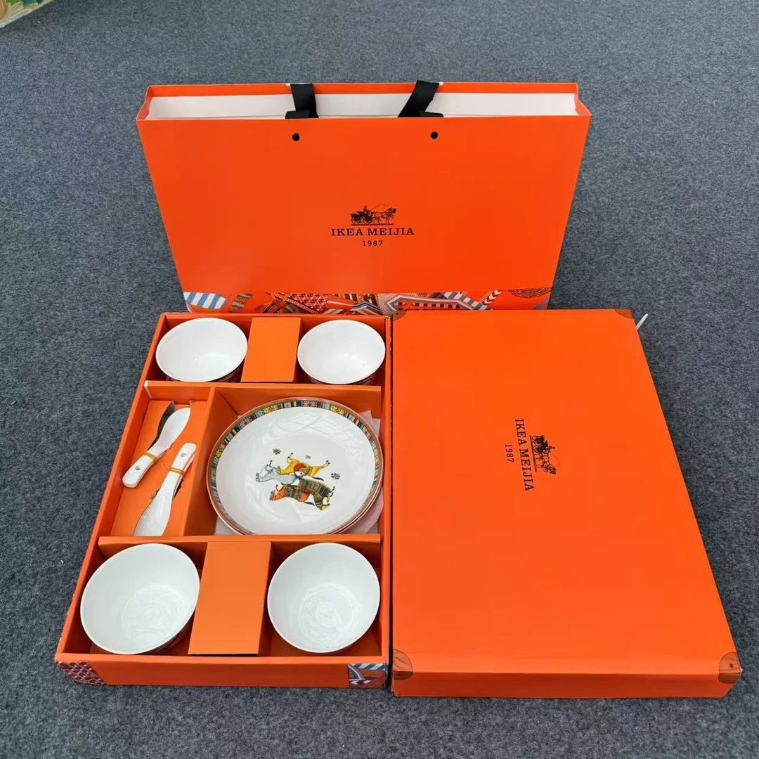 爱马橙陶瓷餐具碗盘10件套礼盒装dy2