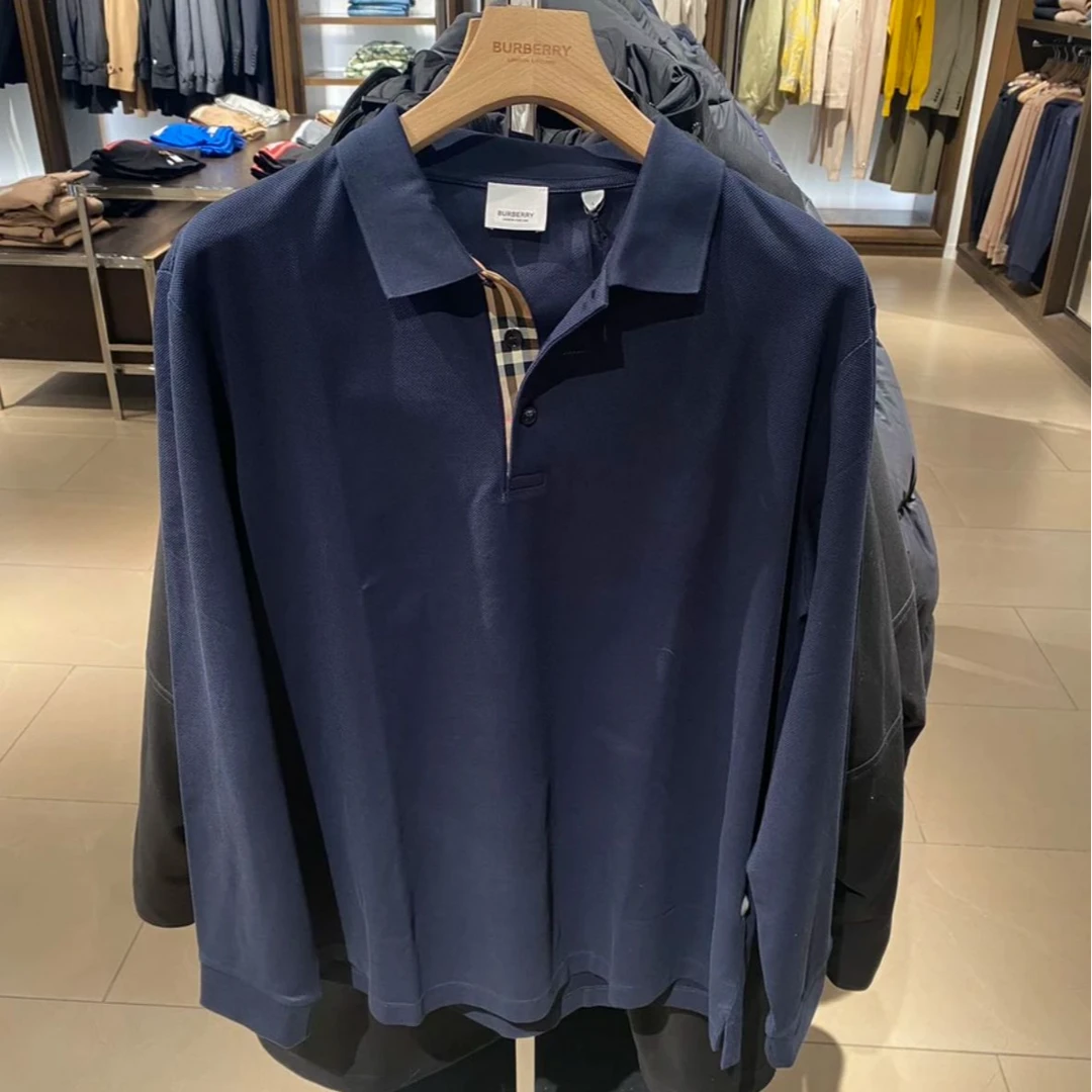 BURBERRY/博柏利男款纯色领口带格纹长袖Polo衫