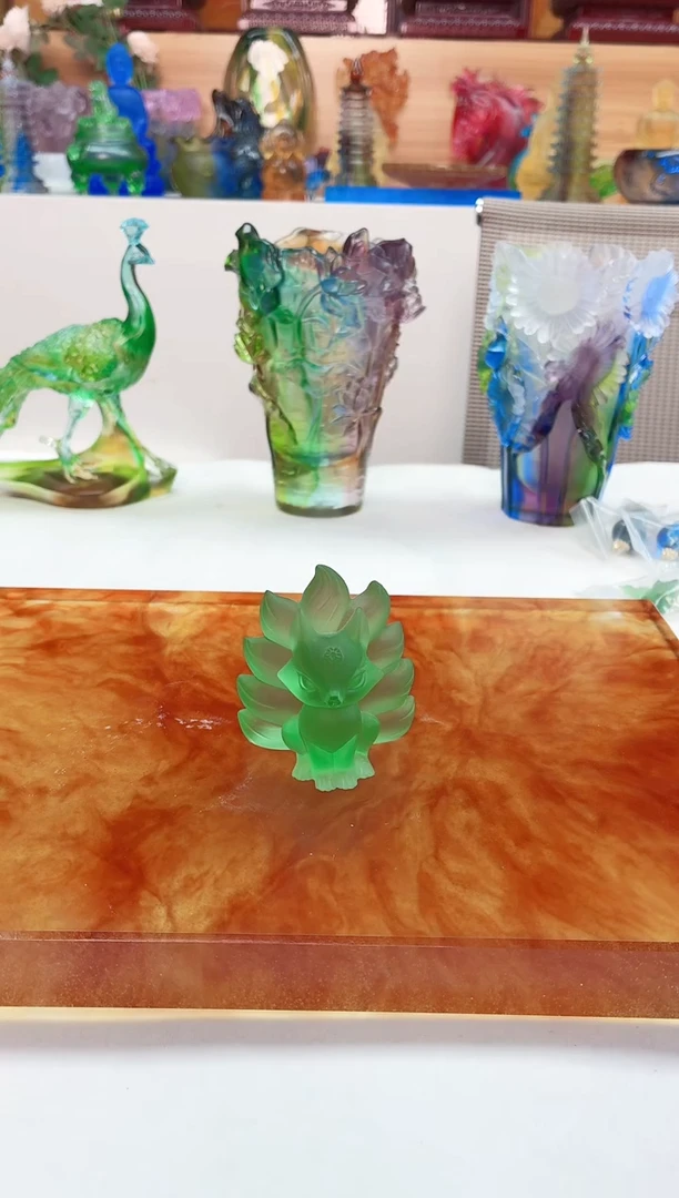 手工艺品琉璃绿色幸福狐狸小摆件福利