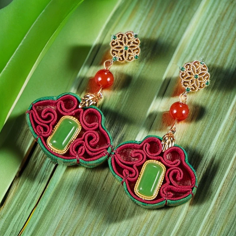 非金属布艺耳饰 耳钉配饰时尚民族宫廷风手工盘扣百搭饰品 如意锁