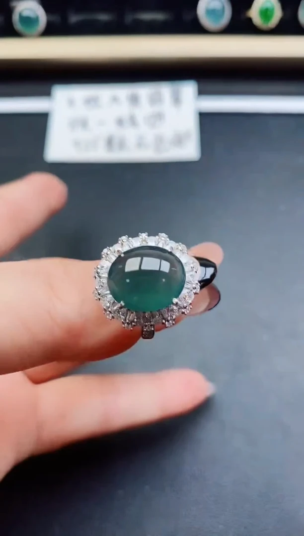 翡翠戒指银S925镶嵌50860