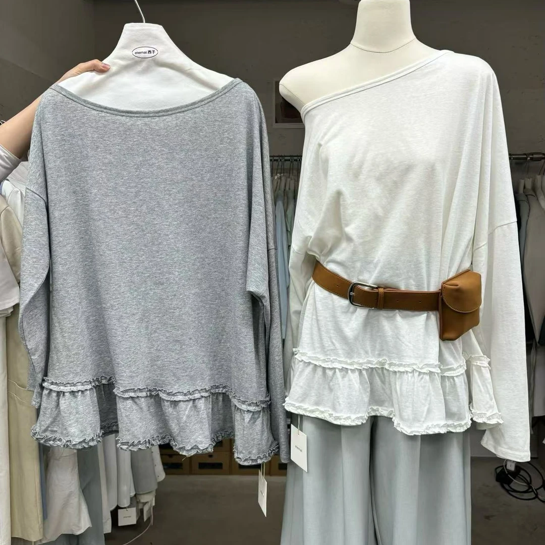 eternal-春季新款木耳花边打底圆领长袖T#50208