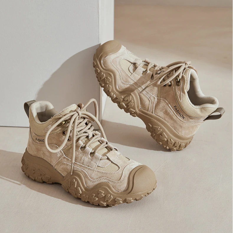 丑萌大头厚底马丁靴短靴登山沙漠靴短靴真皮女鞋复古户外徒步短靴