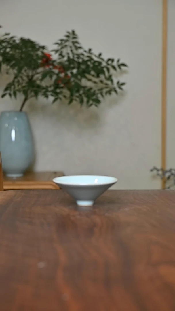 斗笠杯 天青 微瑕 朱法喜手签款