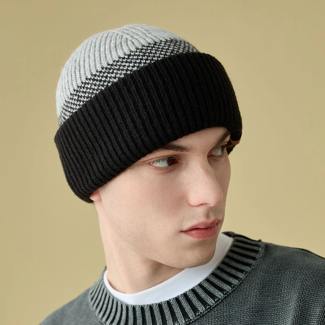 【潮男必选】秋冬加厚针织毛线帽撞色男士时尚百搭保暖帽子潮流3