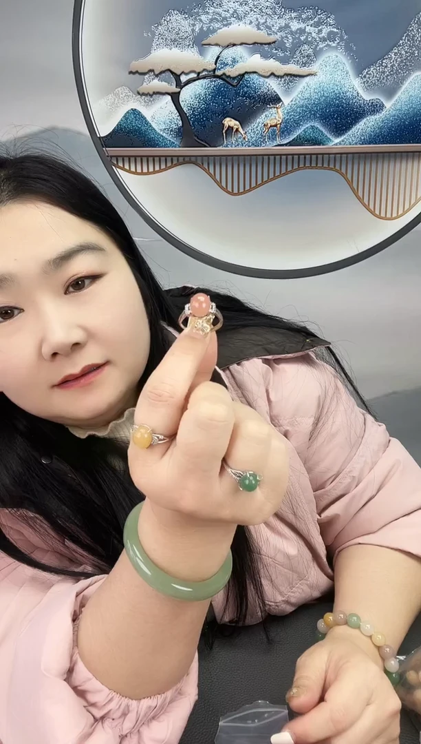 银S925镶嵌密玉粉色戒指密玉（石英质玉）雅* 雅致