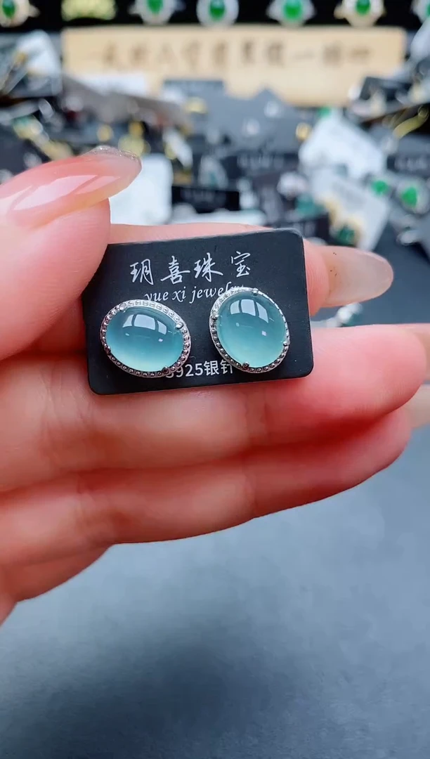 银S925镶嵌翡翠耳饰800