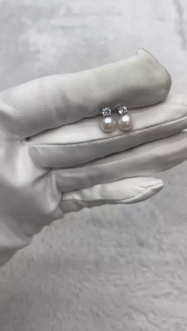 银S925镶嵌海水珍珠耳钉AK戴妃6.5-7mm