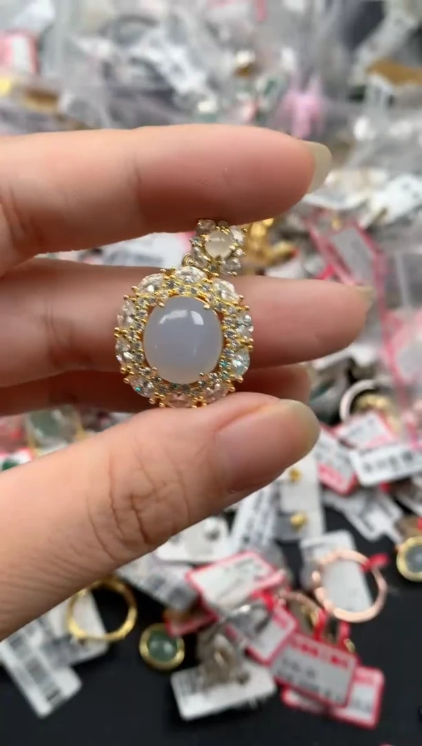 翡翠戒指银S925镶嵌天然A货缅甸翡翠