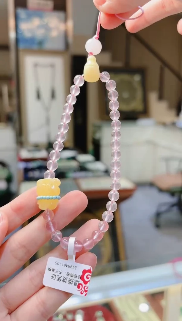 【闪购商品】水晶挂件未镶嵌蜜蜡熊三通粉水晶挂件