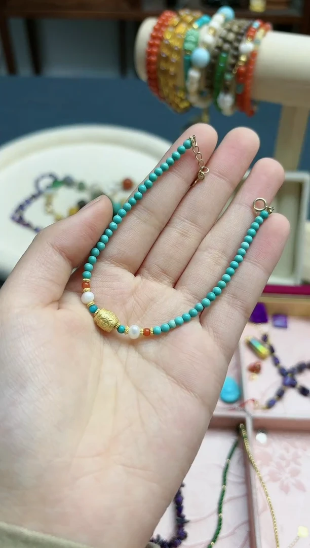 【闪购商品】绿松石手链银S925镶嵌松石小米多宝手链*1 SH