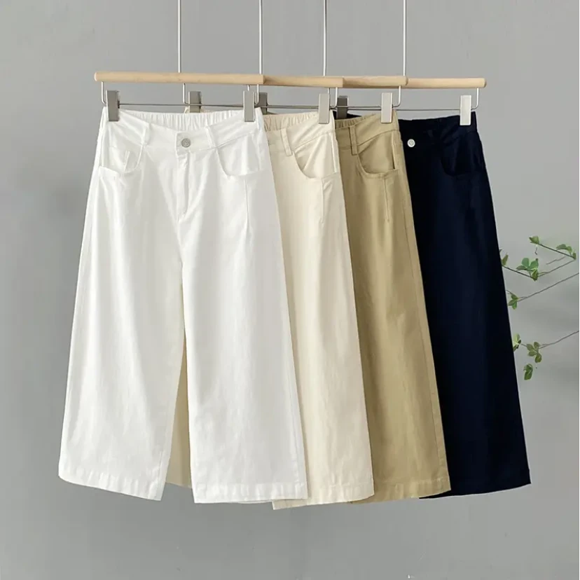 百搭时尚休闲裤女六分裤夏季薄款休闲高腰中裤韩版直筒裤七分裤