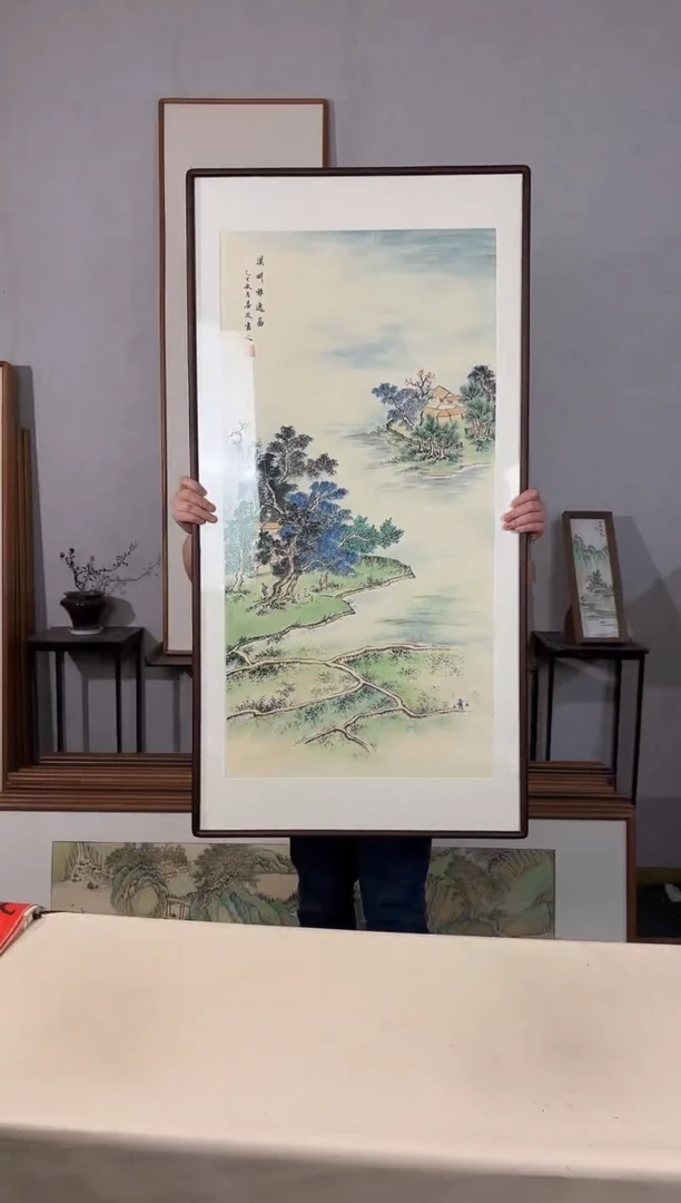 国画手绘*溪畔雅逸图*62*122cm带框发货