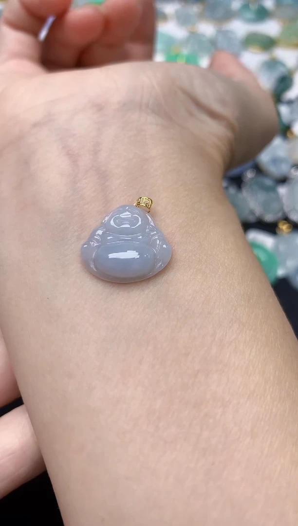 翡翠18K金镶嵌颈饰天然缅甸A货翡翠