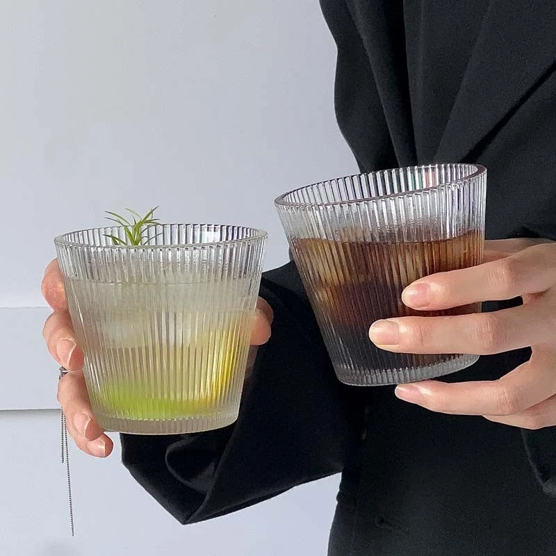 复古简约条纹玻璃杯ins茶杯果汁杯咖啡杯喝水杯牛奶杯酒杯子玻璃