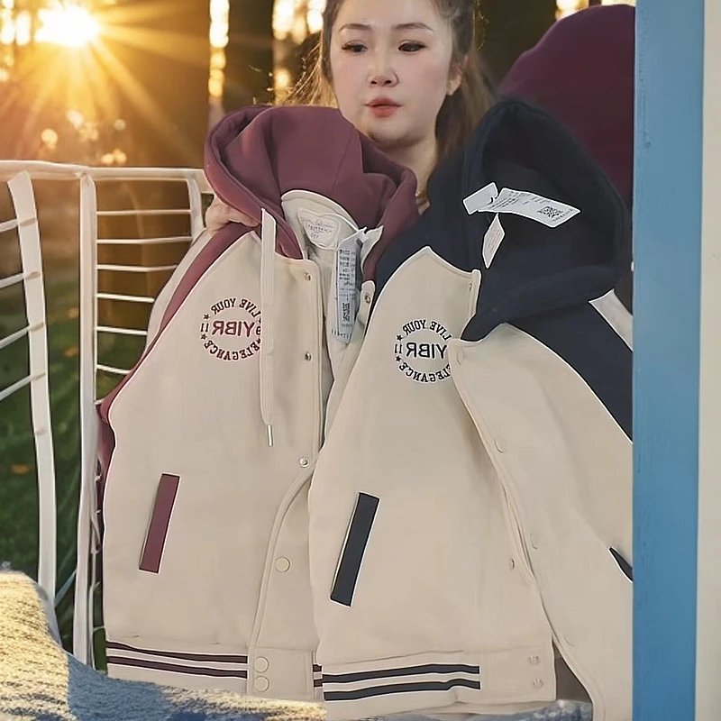 412088《现》优选韩版休闲舒适秋冬季夹棉连帽卫衣外套