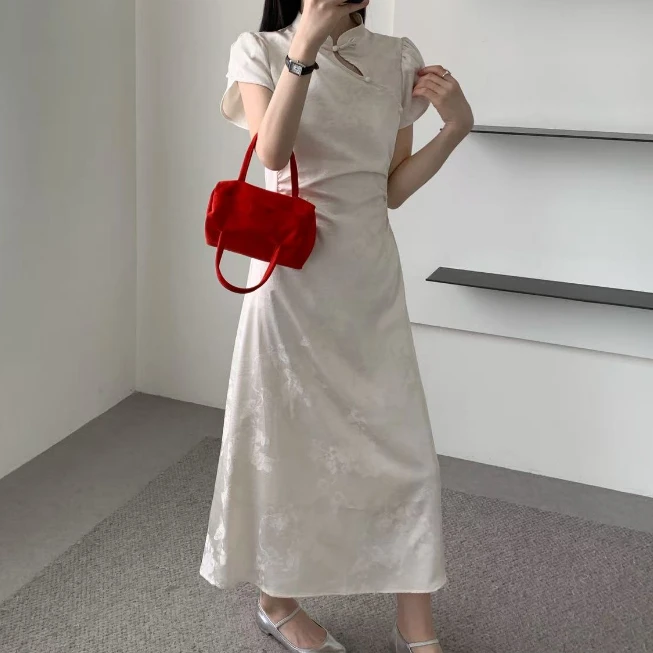 DEZI夏季出行缎面显瘦气质旗袍样式连衣裙HD6607066