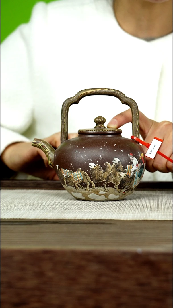 茶壶紫砂紫砂工艺厂T358  吴京提梁 一 400cc 景舟紫泥