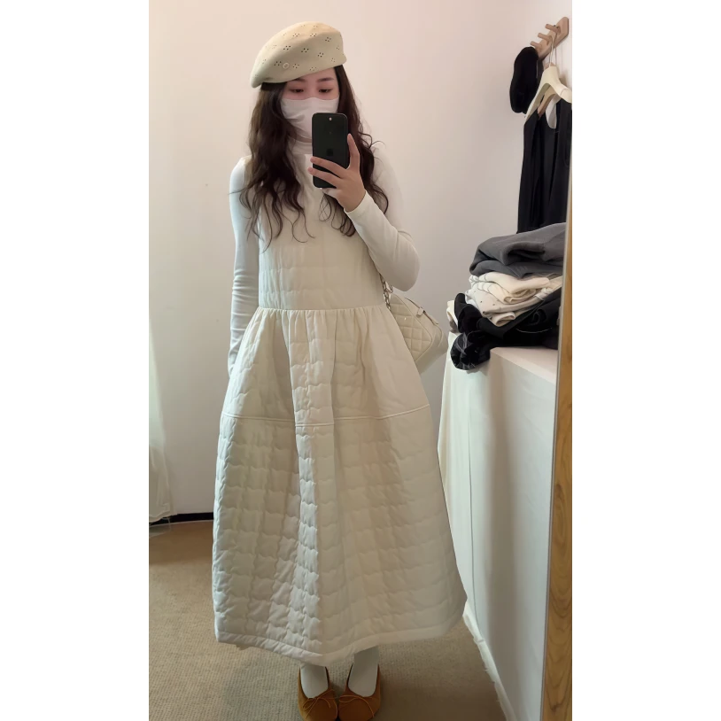 大码胖mm2025秋冬新款韩版时尚减龄后背系带夹棉保暖无袖连衣裙女