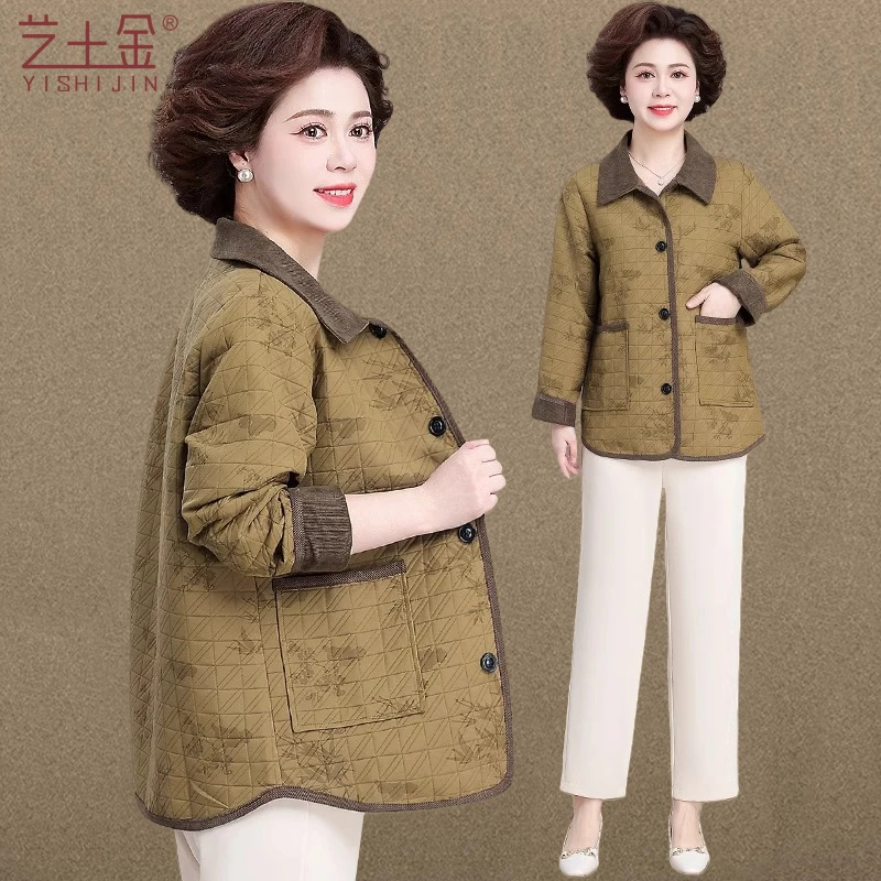 妈妈春装外套气质印花衬衫夹克中老年女士春秋风衣品牌洋气上衣服