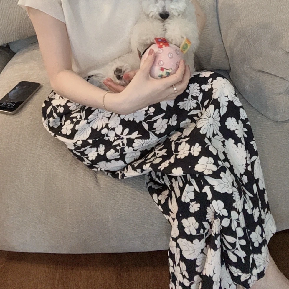 【悦悦专属】春夏复古松紧抽绳印花休闲裤Y203