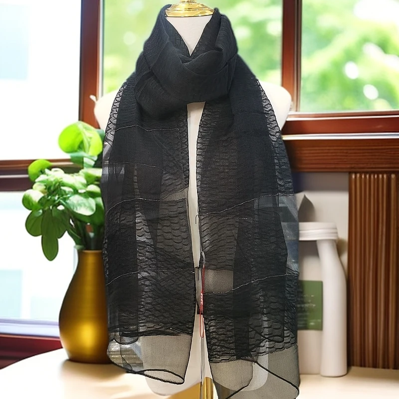 C125 黑色链  桑蚕丝丝羊毛围巾时尚 百搭围巾 70*190 C