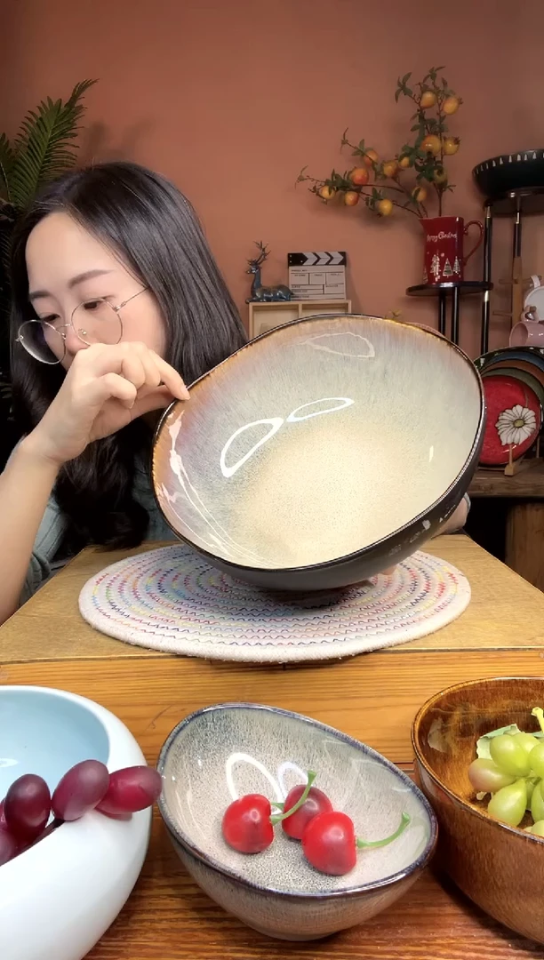 陶瓷9.3英寸异形不规则大汤碗 微瑕疵