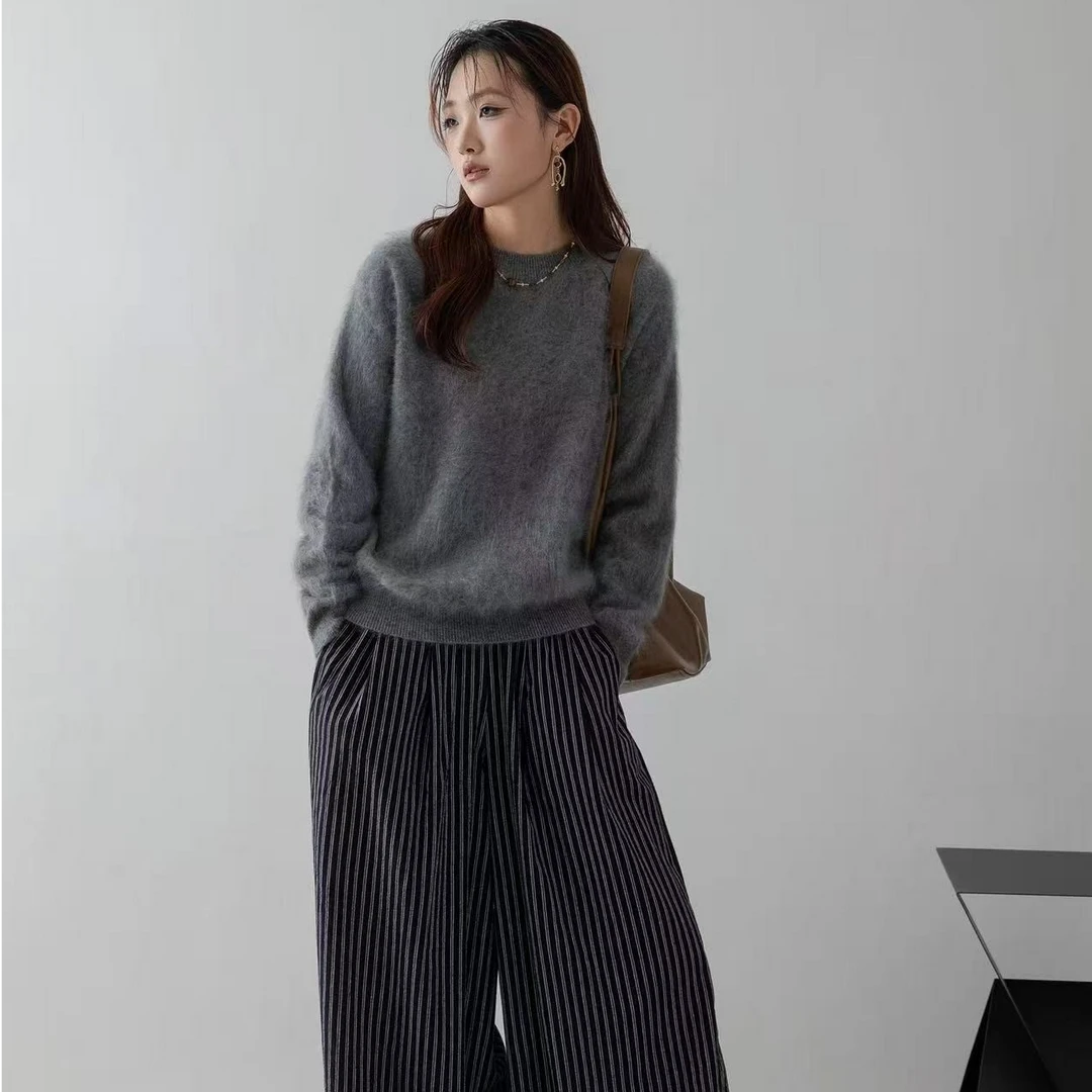 100纯山羊绒拉绒宽松时尚百搭圆领纯色秋冬款