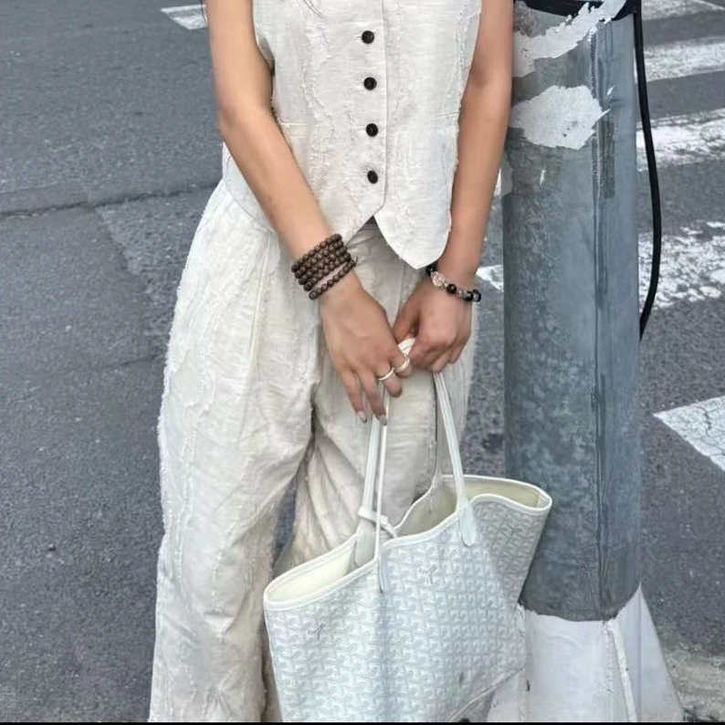 95新 Goyard 坤球奢选戈雅中号白色托特包