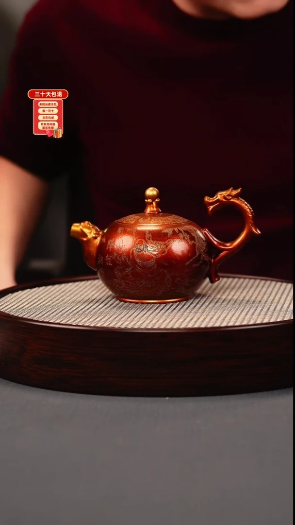 茶壶紫砂金贝烧 半把西施 刻绘