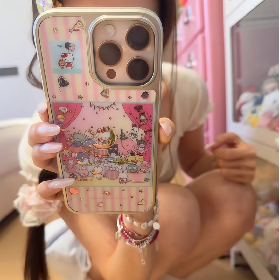 卡通鎏金凯蒂猫适用苹果16/15/14手机壳iPhone16promax女13/12/11