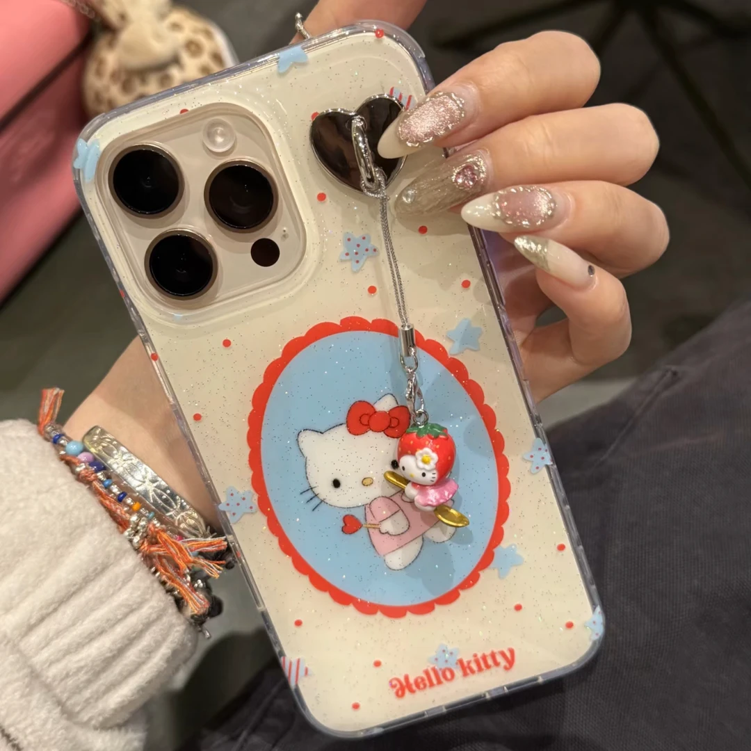 韩系in红花边天使kitty适用苹果16promax可爱15pro手机壳14/13女