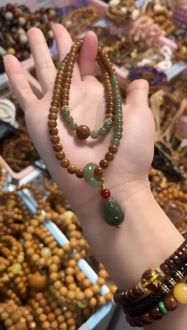 项链未镶嵌和田玉库克圆珠6mm搭配和田玉貔貅项链