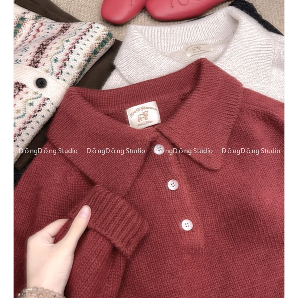 二代返场！超厚！【圣诞polo】翻领套头纯色宽松长袖针织衫 U100S76