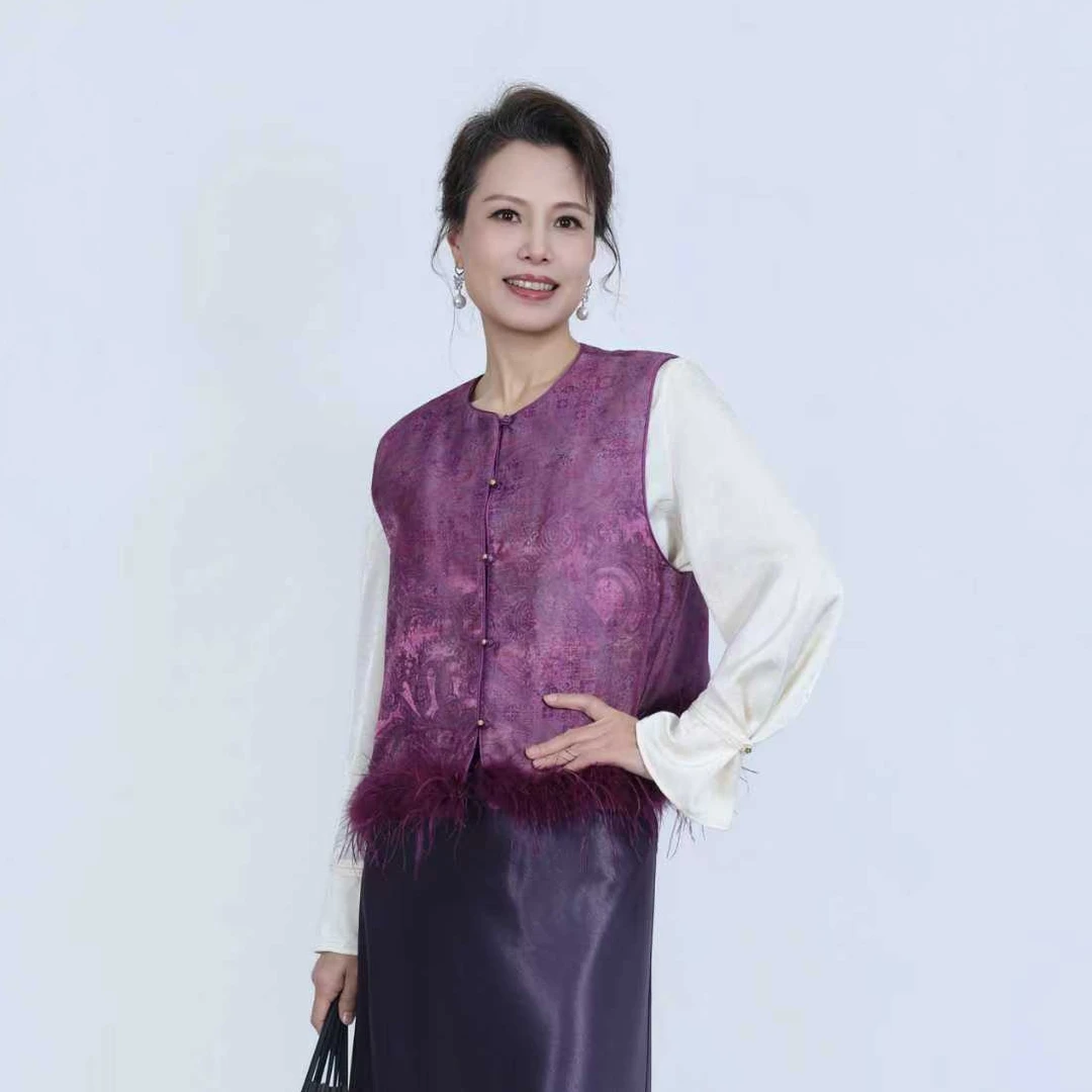 新中式马甲国风【唐序】优雅风女秋冬宽松型女装短款上衣毛毛边马夹