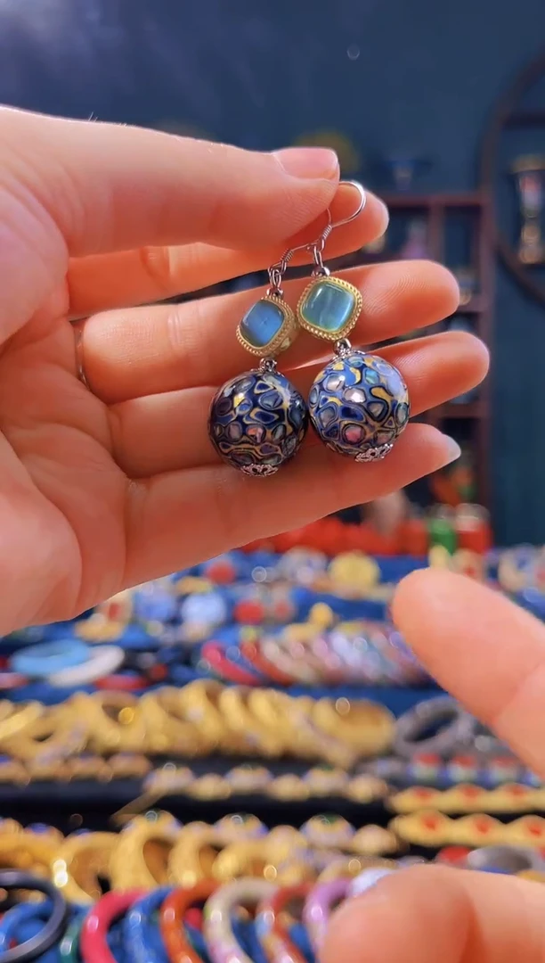 【闪购商品】非遗绝技 犀皮漆耳环 蓝