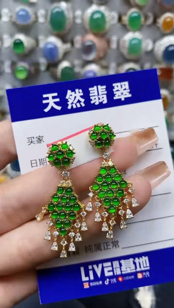翡翠银S925镶嵌耳饰414