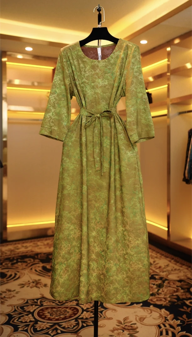 【运费补贴】1447-1绿色国风传承气质显瘦连衣裙专柜款