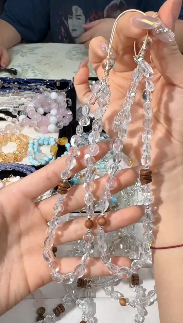 水晶手链未镶嵌B003白水糖豆防丢链 有棉裂