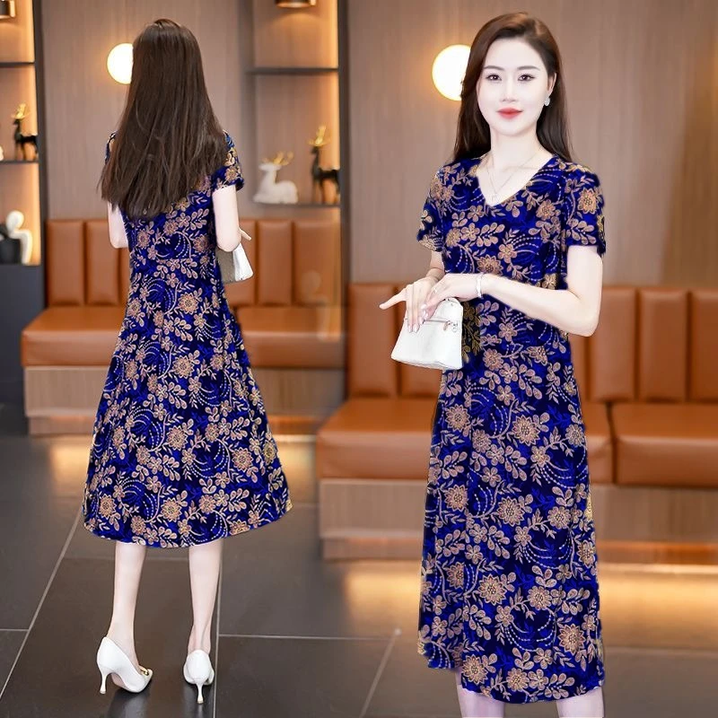 印花高腰A字裙夏季中腰连衣裙宽松气质流苏幂式穿搭