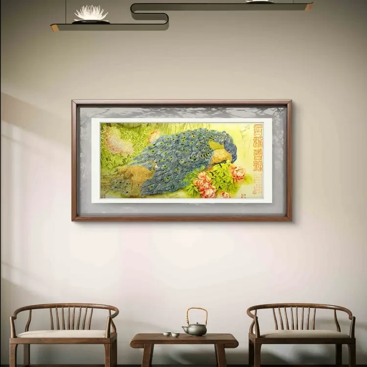 【手绘秘彩描金】福寿康宁孔雀图——胡墨——手绘国画