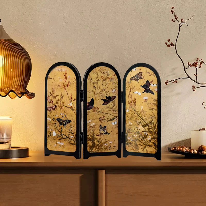中式复古风蝴蝶桌面屏风摆件 餐厅餐边柜摆画客厅卧室装饰画2024