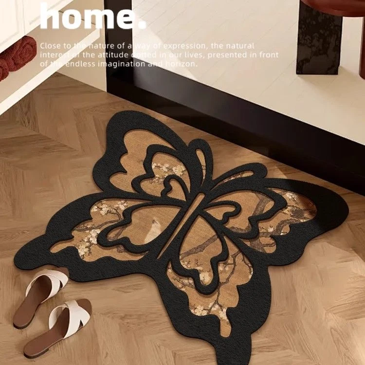 中古风蝴蝶浴室吸水地垫异形不规则卫生间脚垫洗手台硅藻泥防滑垫