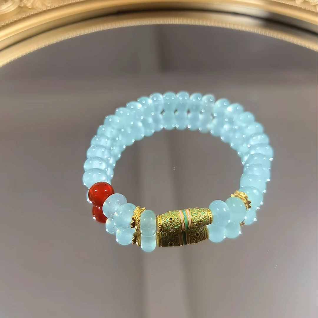 YS0012【碧海鎏金】石英质玉碧海蓝天设计款手串多样性发其一