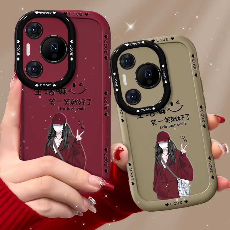 适用华为p70手机壳笑一笑女孩泡芙壳全包硅胶软壳防摔保护套女
