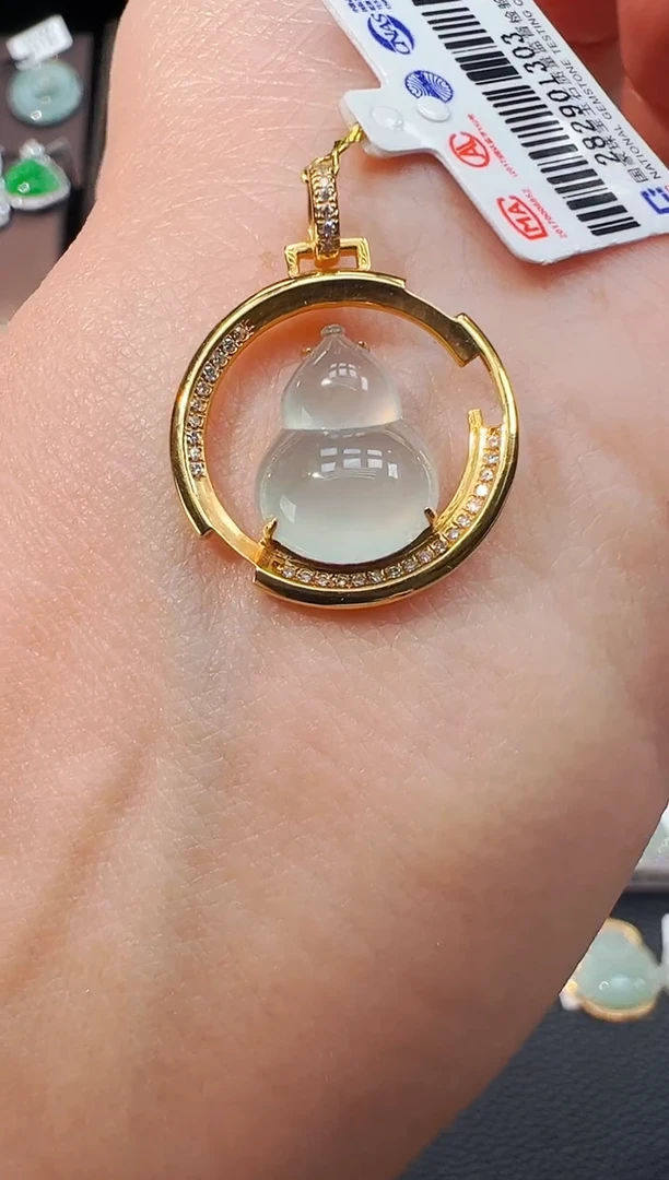 吊坠(不含链)18K金镶嵌翡翠葫芦吊坠1303