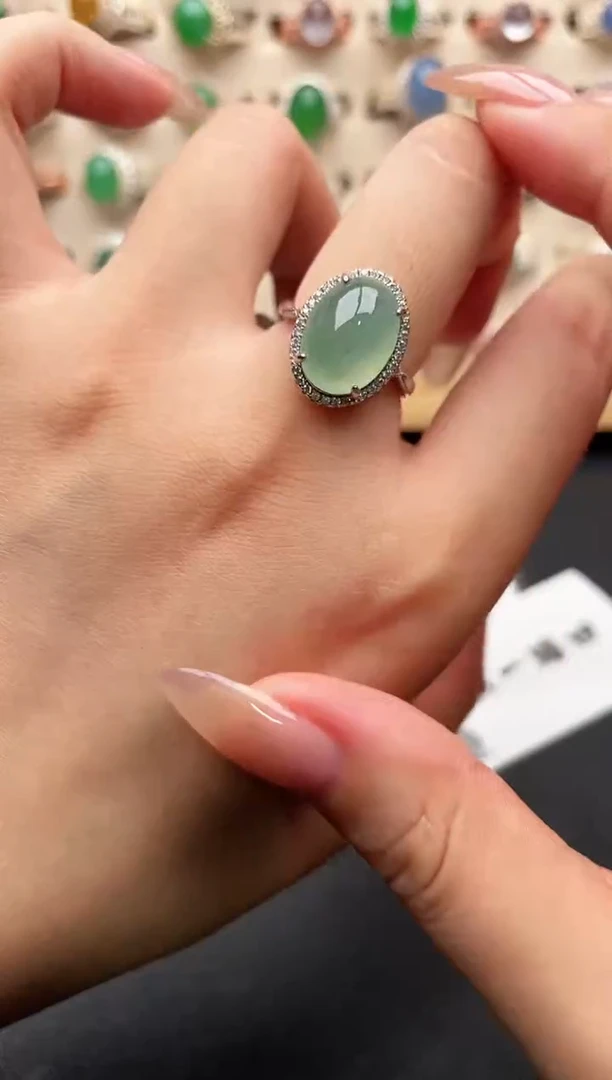 银S925镶嵌戒指翡翠一物一证一礼盒