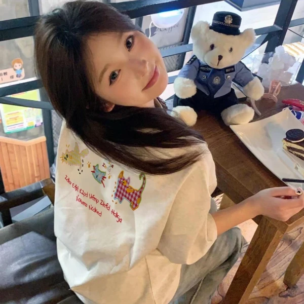 100%纯棉正肩短袖t恤女2025夏季新款设计感美式别致宽松半袖上衣