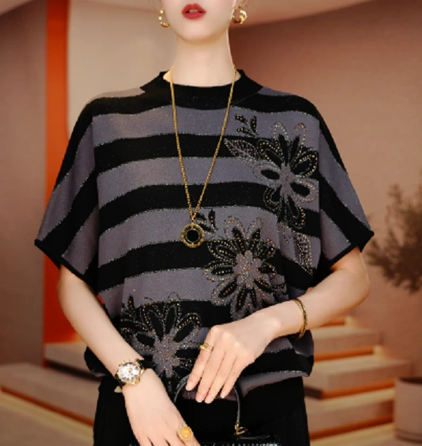 新款夏季琉璃冰感丝短袖上衣女舒适透气上衣V25Q1033