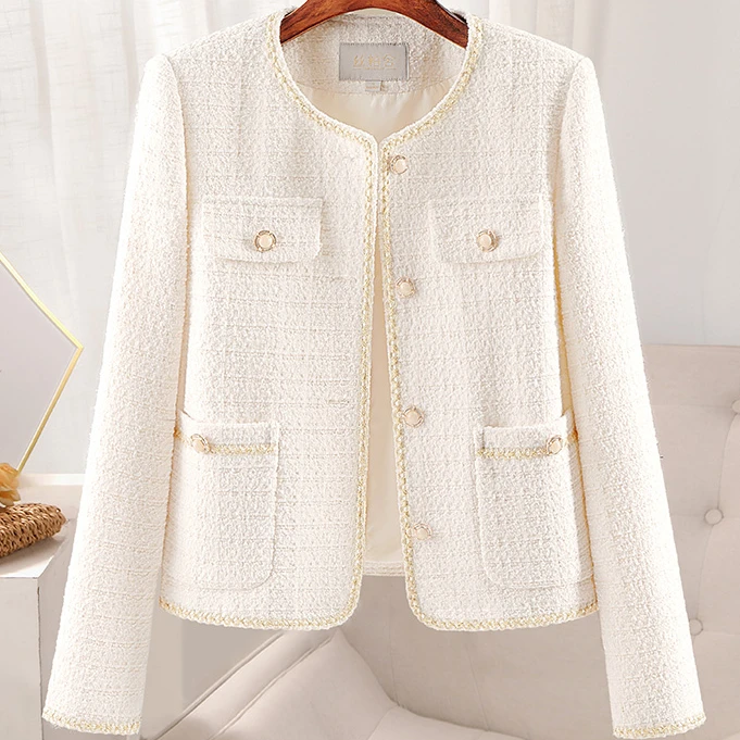 短外套香风外套小香风春秋气质小个子长袖短款时尚秋季白色#0Ab